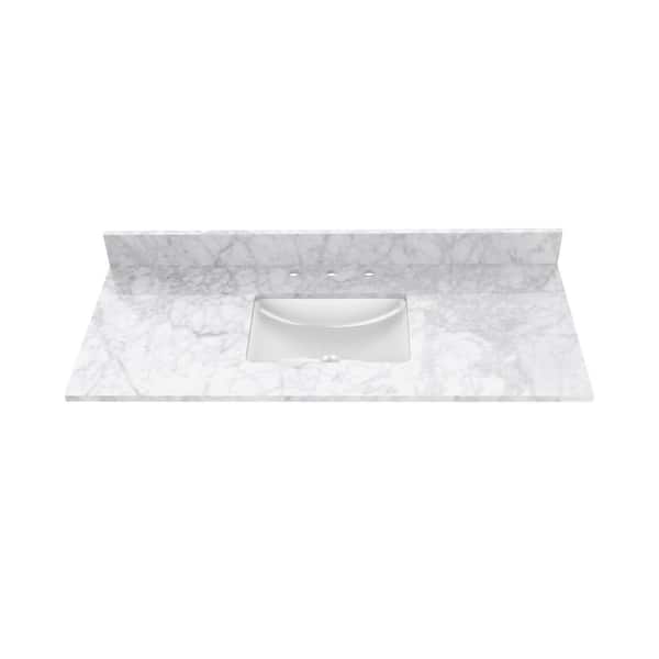 Home Decorators Collection 37 in. W x 22 in. D Marble Vanity Top in Carrara White Brouille with White Ceramic Rectangular Single Sink