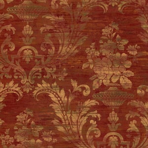 Sari Damask Wallpaper in Gold, Red and Dark Green