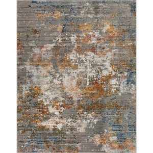 Horosan Abstract Modern Distressed Grey Multi 5 ft. 2 in. x 7 ft. Area Rug