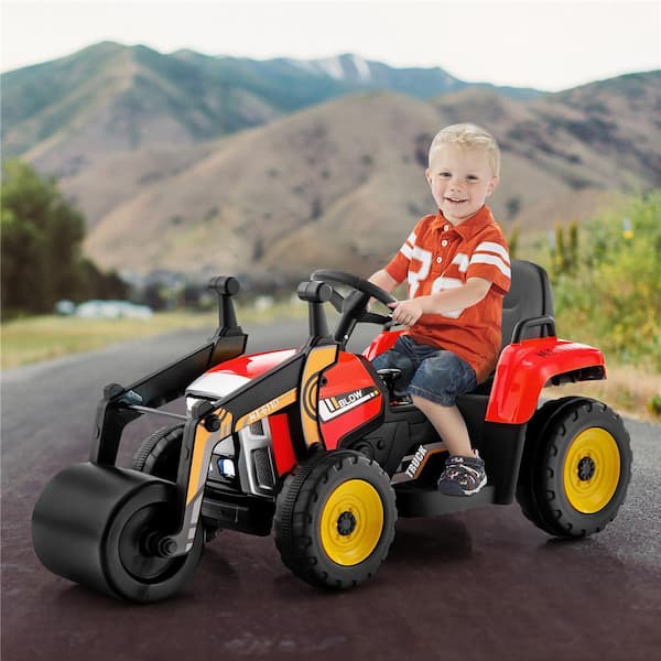 Kids Ride On Roller 12-Volt Electric Tractor Remote with Music and LED Light Red