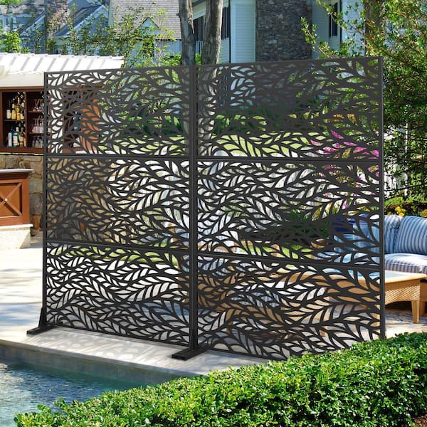TUYOHW 47 in. W x 72 in. H Black Metal Privacy Screen-Outdoor Panel for ...