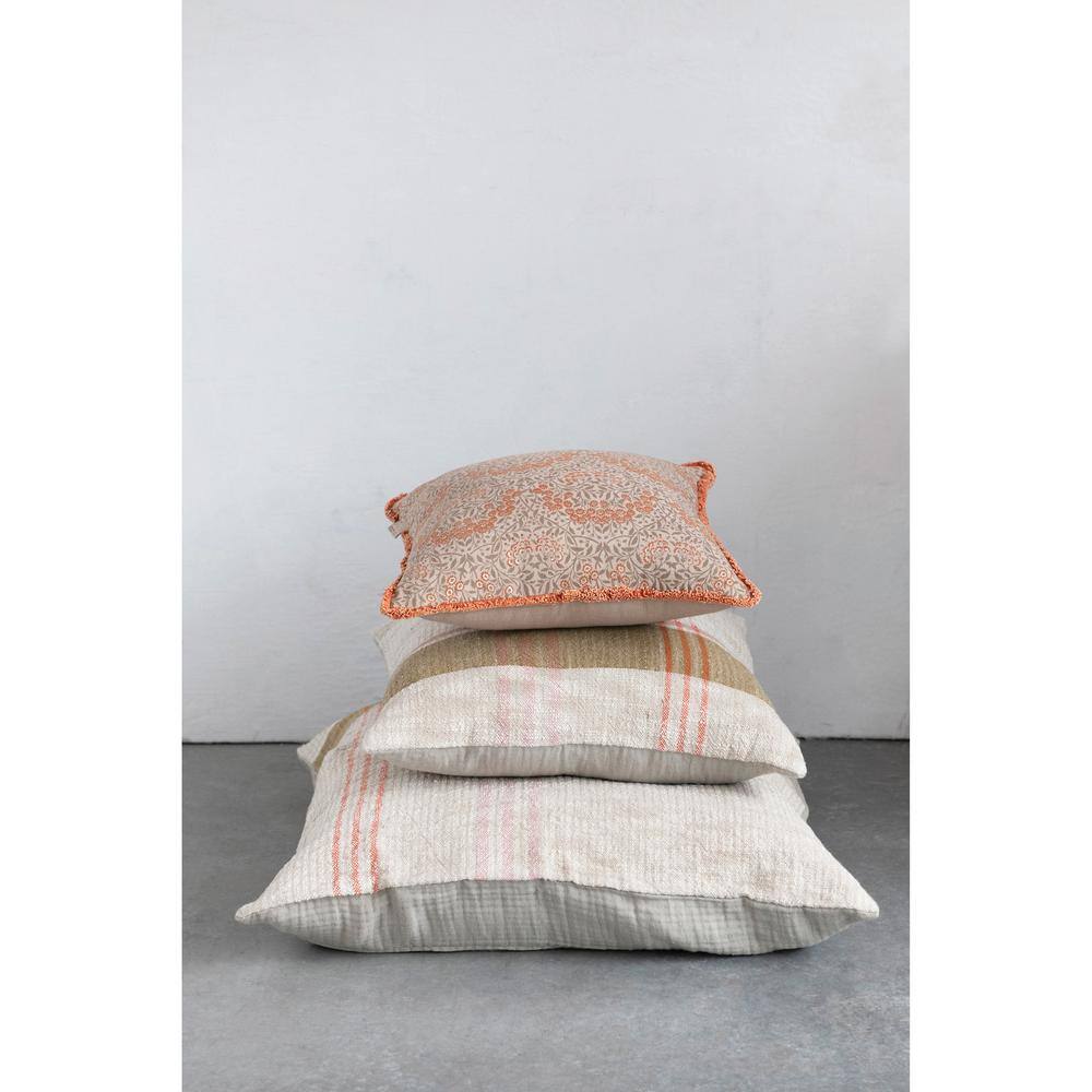 28'' Multicolor Cotton and Linen Plaid Throw Pillow