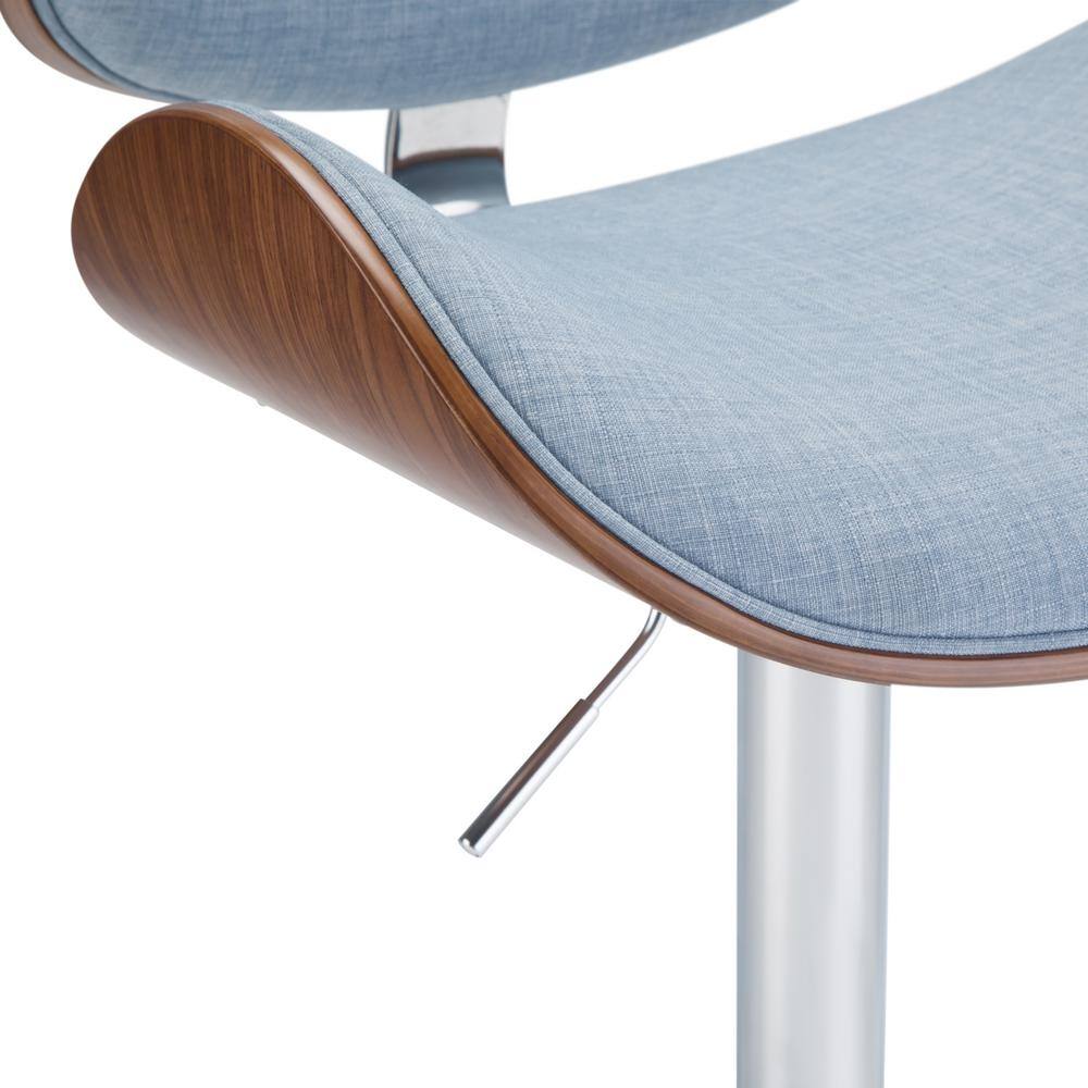 Denim Blue Linen Adjustable Swivel Bentwood Bar Stool