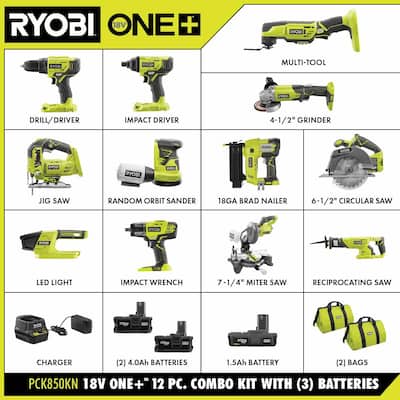 ONE+ 18V Cordless 12-Tool Combo Kit with (3) Batteries, Charger, and 300-Piece Drill and Drive Kit