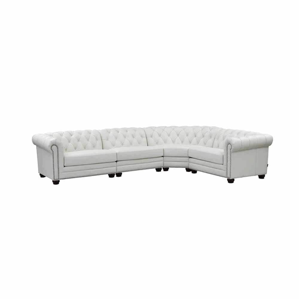 Hydeline Aliso Sectional 139.5 in. W Rolled Arm 4-Piece Leather L-Shaped Chesterfield Sectional Sofa in White