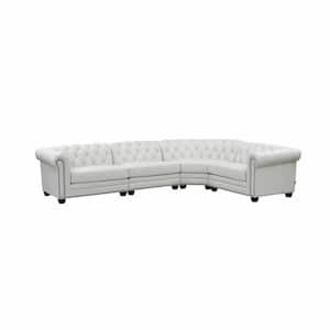 Aliso Sectional 139.5 in. W Rolled Arm 4-Piece Leather L-Shaped Chesterfield Sectional Sofa in White