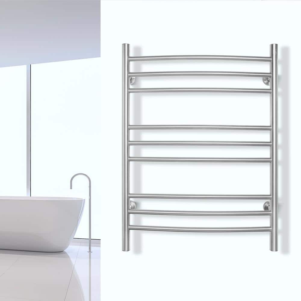Polished Stainless Steel Wall-Mounted Curved Towel Warmer with 9 Bars