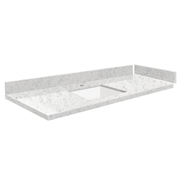 Transolid Silestone 49.5 in. W x 22.25 in. D Quartz White Rectangular Single Sink Vanity Top in Lyra