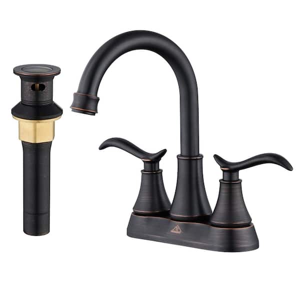 CASAINC 4 in. Centerset Double Handle Bathroom Faucet with 360° Swivel Spout, Stainless Steel Pop-up Drain in Oil Rubbed Bronze