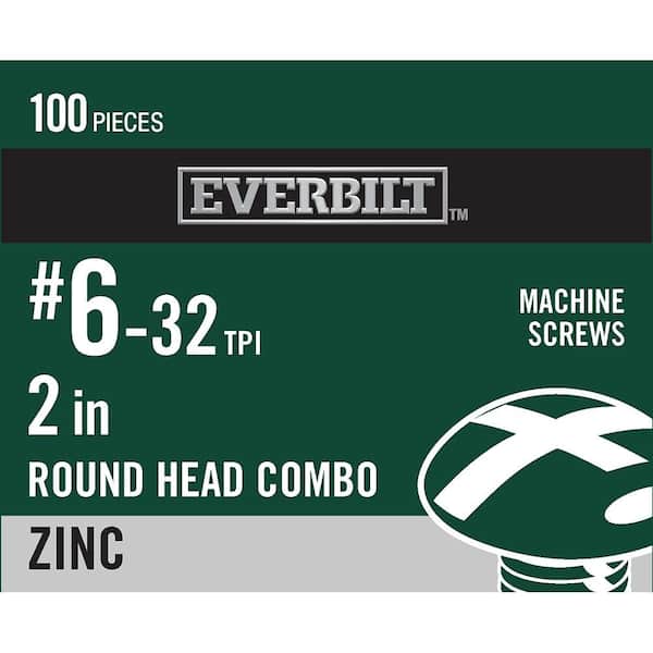 Everbilt #6-32 x 2 in. Zinc Plated Combo Round Head Machine Screw (100-Pack)