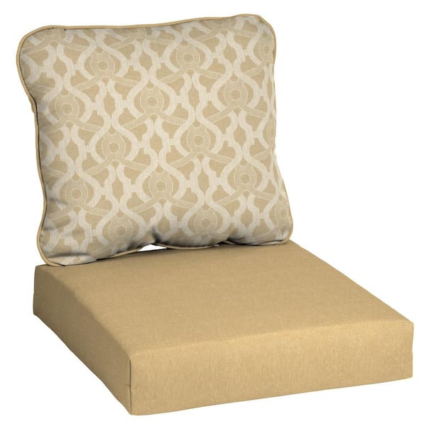 Photo 1 of 24 in. x 22 in. CushionGuard 2-Piece Deep Seating Outdoor Lounge Chair Cushion in Almond Biscotti Trellis