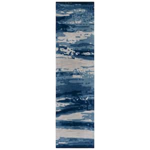 Metro Blue/Ivory 2 ft. x 9 ft. Abstract Gradient Runner Rug