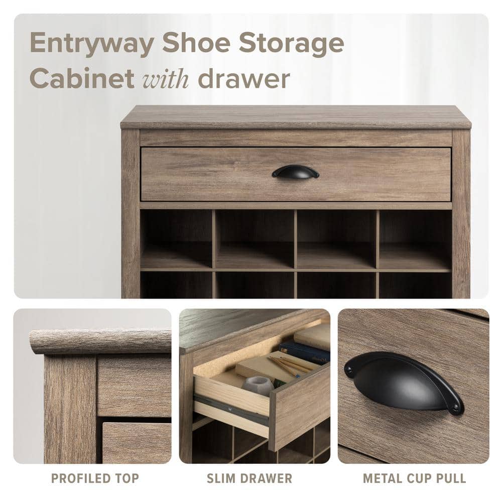 Drifted Gray 35" Wood Entryway Shoe Storage Cabinet