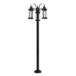 Roundhouse 3-Light Black 94.25 in. Aluminum Hardwired Outdoor Weather Resistant Post Light Set with No Bulb Included