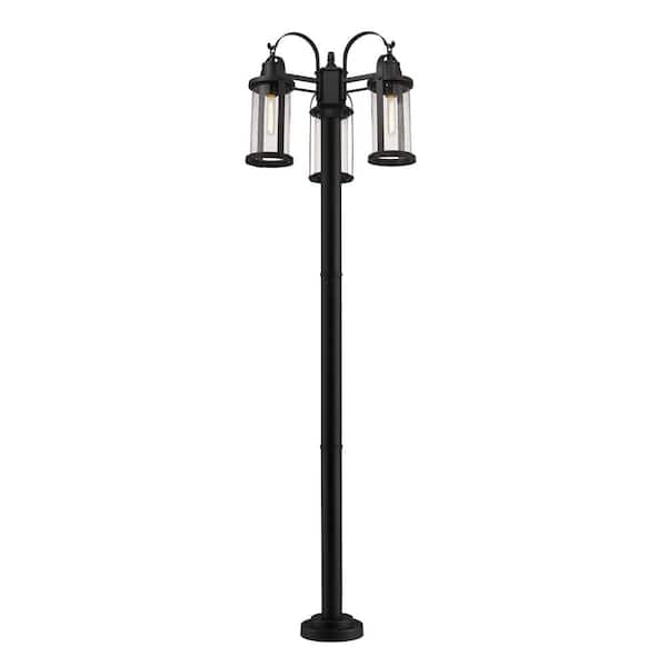 Unbranded Roundhouse 3-Light Black 94.25 in. Aluminum Hardwired Outdoor Weather Resistant Post Light Set with No Bulb Included