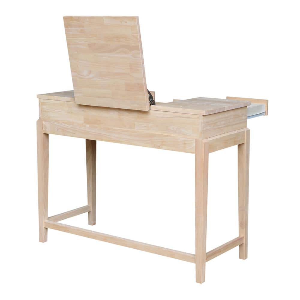 Classic Unfinished Rubberwood Vanity Table with Flip-Up Mirror