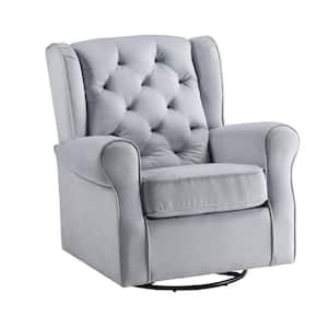 Modern Gray Fabric Tufted Back Swivel Arm Chair