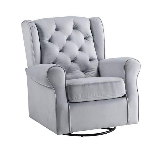 Benjara Modern Gray Fabric Tufted Back Swivel Arm Chair