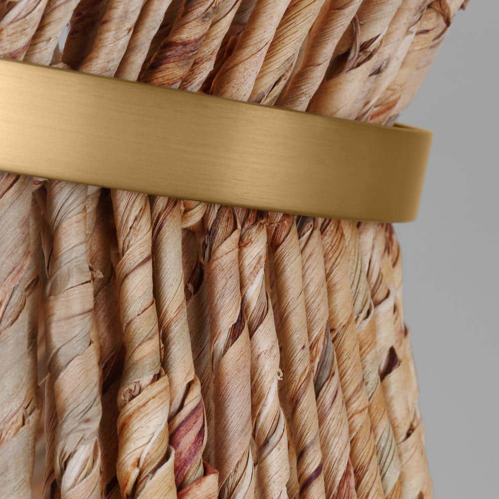 Satin Brass and Paper Rope Drum Pendant Light