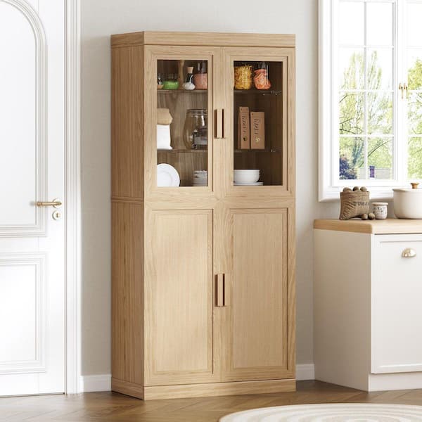 Natural Wood 31 in. W x 67 in. H Classic Kitchen Pantry Cabinet with Doors and Adjustable Shelves