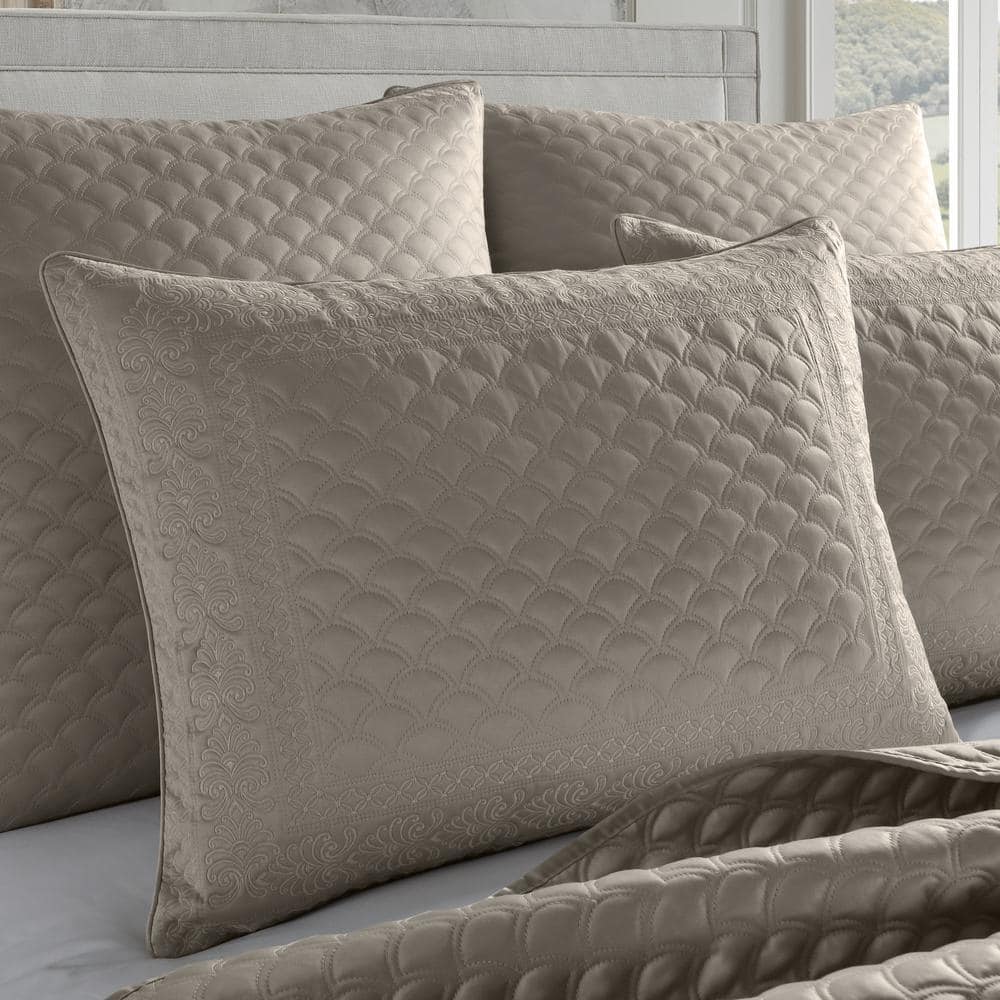 Taupe Embroidered Polyester Standard Sham
