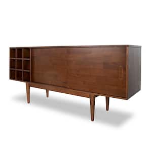 Rochester 67 in. Walnut Brown Solid Wood High Profile Universal TV Stand with 2 Storage Drawers Fits TV's up to 67 in.