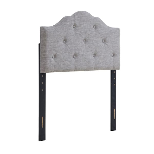 Dwell Home Inc Charlie 40.15 in. Gray Twin Upholstered Headboard with Rounded Corners and Button Tufts Adjustable Height