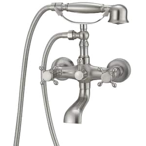 3-Handle Vintage Claw Foot Tub Faucet with Telephone Shaped Hand Shower Old Style Spigot Hand Shower in Brushed Nickel