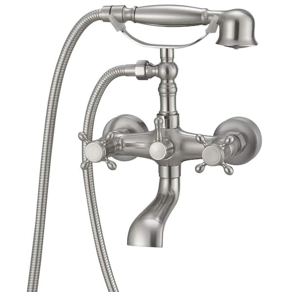 BWE 3-Handle Vintage Claw Foot Tub Faucet with Telephone Shaped Hand Shower Old Style Spigot Hand Shower in Brushed Nickel