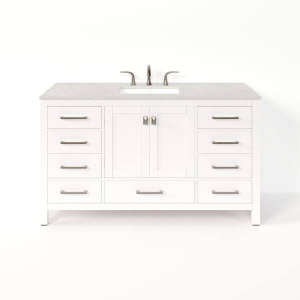 Aberdeen 60 in. W Double Vanity in White with Carrara Marble Top with White Sinks