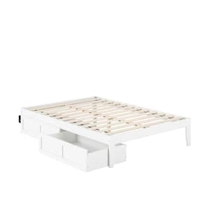 Colorado White Full Solid Wood Storage Platform Bed with USB Turbo Charger and 2 Drawers