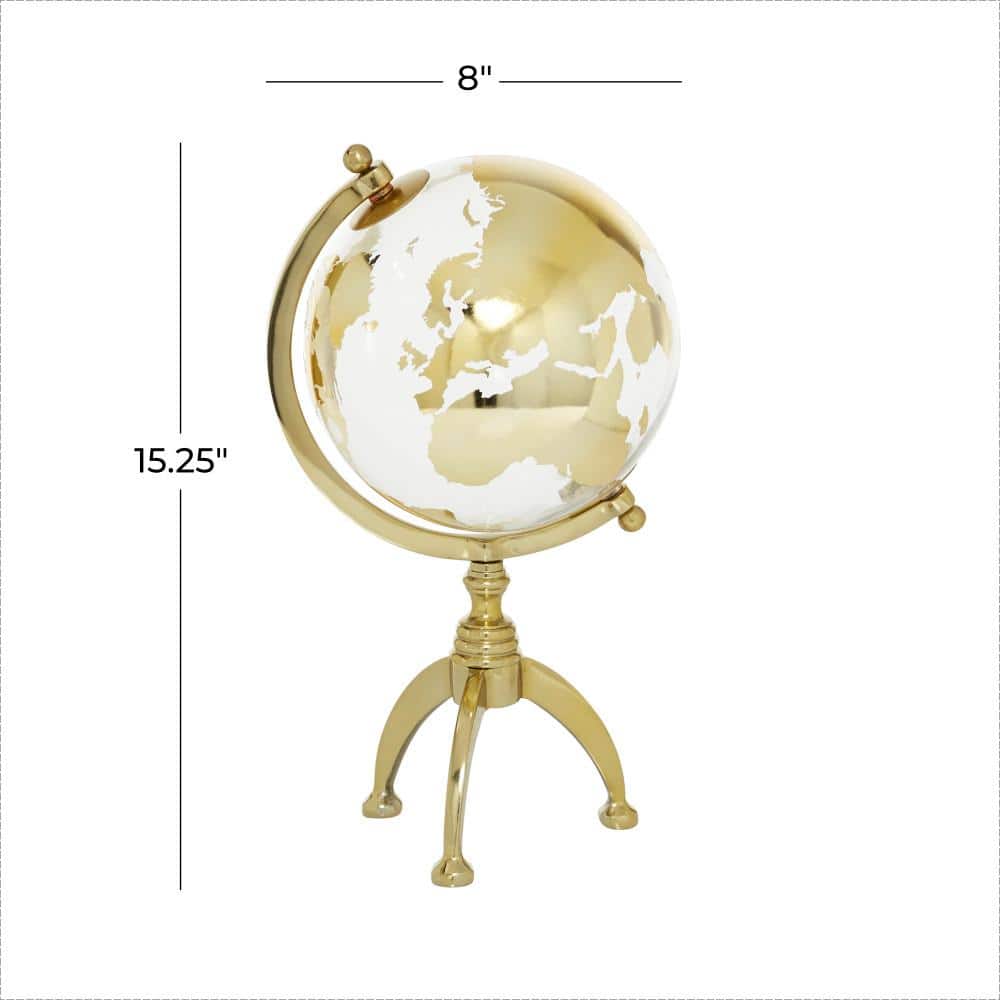 Gold Aluminum Globe with Tripod Base, 8-Inch