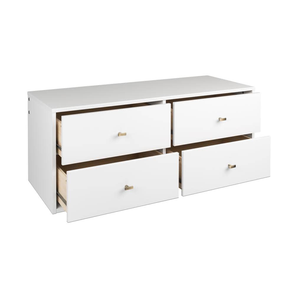 Serenity White Floating Dresser with Brushed Brass Knobs
