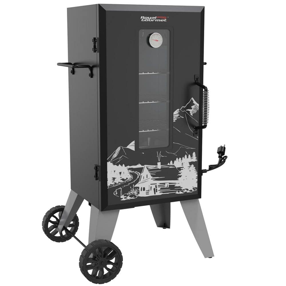 28 in. Analog Electric Smoker With 3 Smoking Racks, Clear Viewing Window, Adjustable Temperature Control, Black