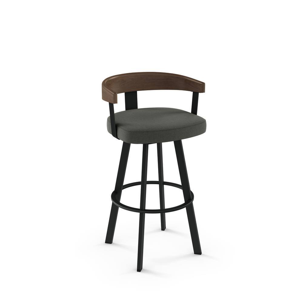 Lars 30" Gray Upholstered Swivel Barstool with Wood Back