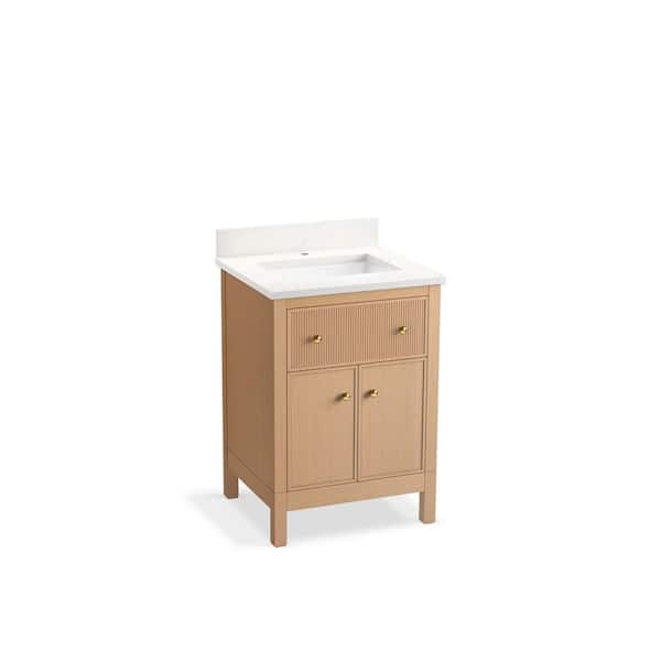 KOHLER Malin 25in. Single Sink Freestanding White Oak Bath Vanity with White Quartz Top Assembled
