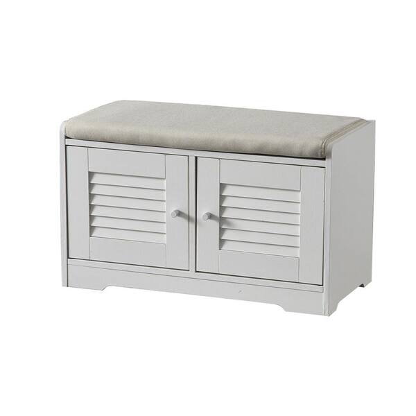Yvonne 16.93 in. H x 28.74 in. W White Particle Board+MDF Shoe Storage Bench with Doors, Cushion, Adjustable Shelves