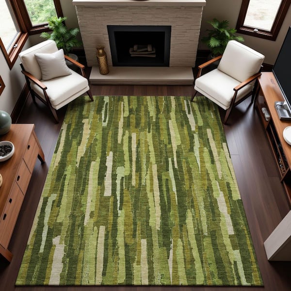 Mayfield Premium Machine Washable Abstract AMF1314 Green 3 ft. x 5 ft. Area Rug
