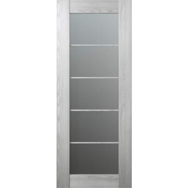 Belldinni Vona_5 18 in. W x 80 in. H Solid Composite Core 5 Lite Frosted Glass Ribeira Ash Prefinished Wood Interior Door Slab