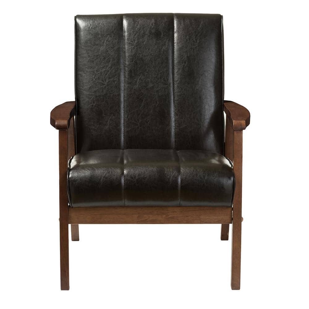 Nikko Compact Mid-Century Black Faux Leather Wooden Accent Chair