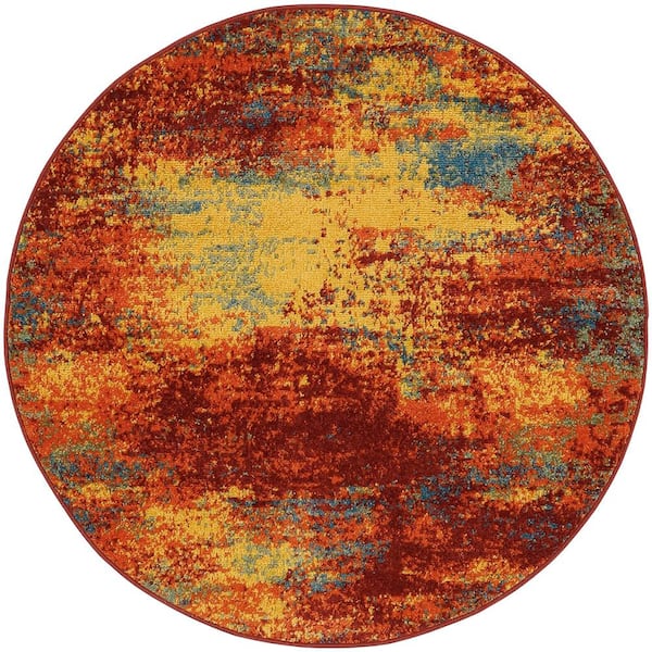 Nourison Essentials Flame 4 ft. x 4 ft. Abstract Contemporary Round Area Rug