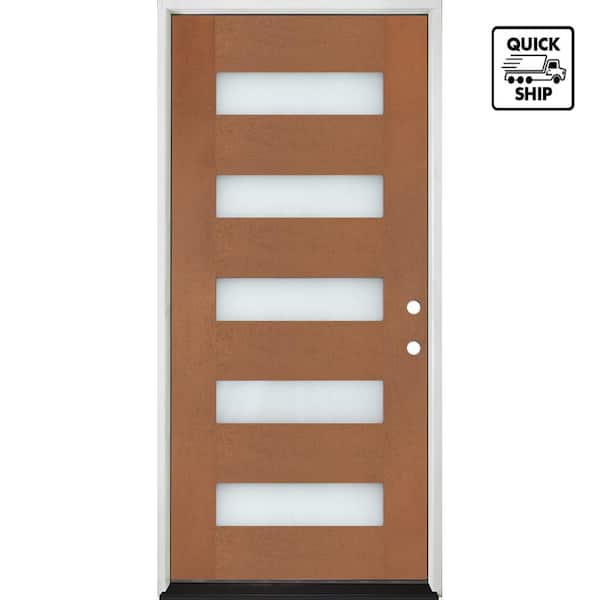 Regency 36 in. x 80 in. Modern 5-Lite Frosted Glass LHIS Autumn Wheat Finish Fiberglass Prehung Front Door