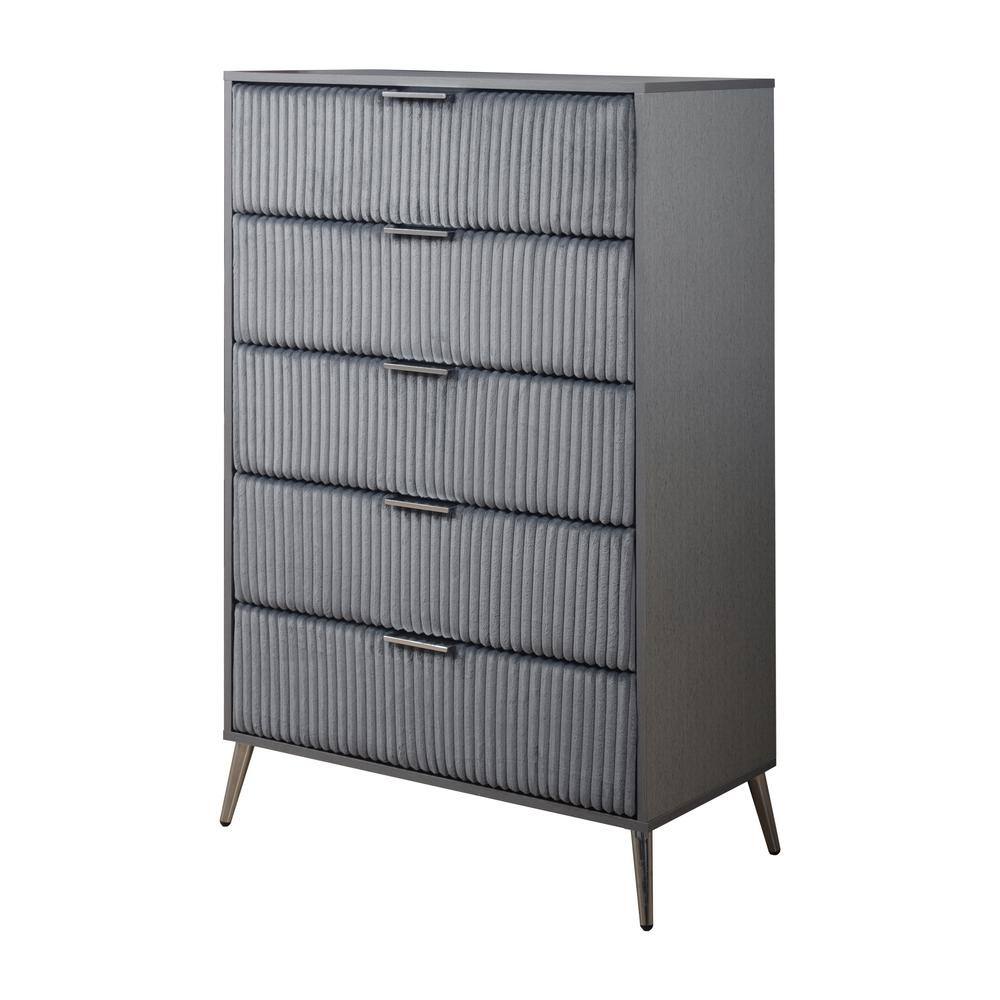 Gray Contemporary 5-Drawer Chest with Dovetail Drawer