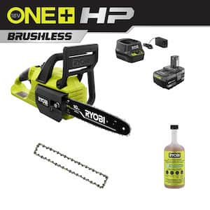 ONE+ HP 18V Brushless 10 in. Battery Chainsaw w/Extra Chain, Biodegradable Bar & Chain Oil, 4.0 Ah Battery & Charger