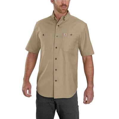 Men's Small Dark Khaki Cotton/Spandex Rugged Flex Rigby Short Sleeve Work Shirt