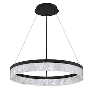 Arctic Ice 1-Light Black, Clear Drum Integrated LED Pendant Light with Clear Acrylic Shade