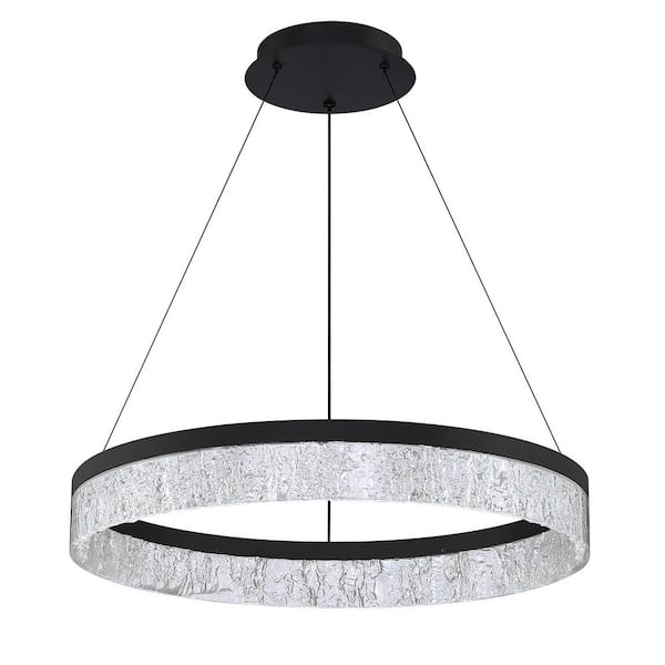 Kendal Lighting Arctic Ice 1-Light Black, Clear Drum Integrated LED Pendant Light with Clear Acrylic Shade