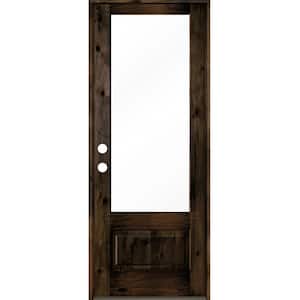 36 in. x 96 in. Farmhouse Knotty Alder Right-Hand/Inswing 3/4 Lite Clear Glass Black Stain Wood Prehung Front Door