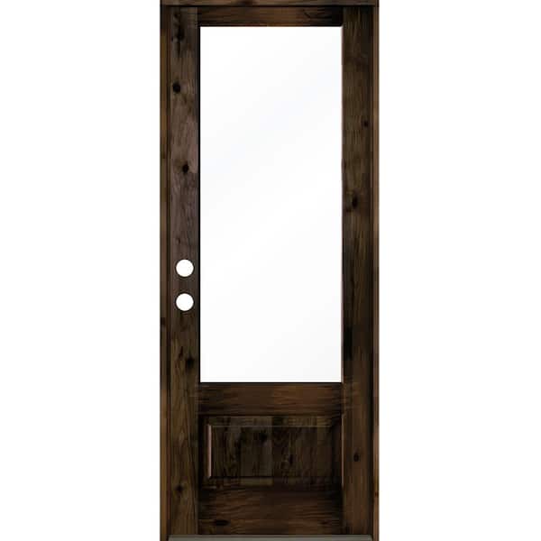 Krosswood Doors 36 in. x 96 in. Farmhouse Knotty Alder Right-Hand/Inswing 3/4 Lite Clear Glass Black Stain Wood Prehung Front Door