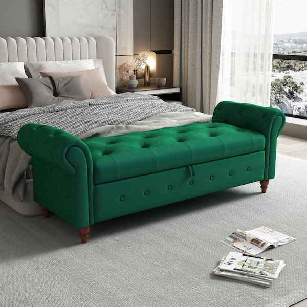 Harper & Bright Designs Green Tufted Armed Storage Bedroom Bench 24.4 in. H x 63 in. W x 22 in. D